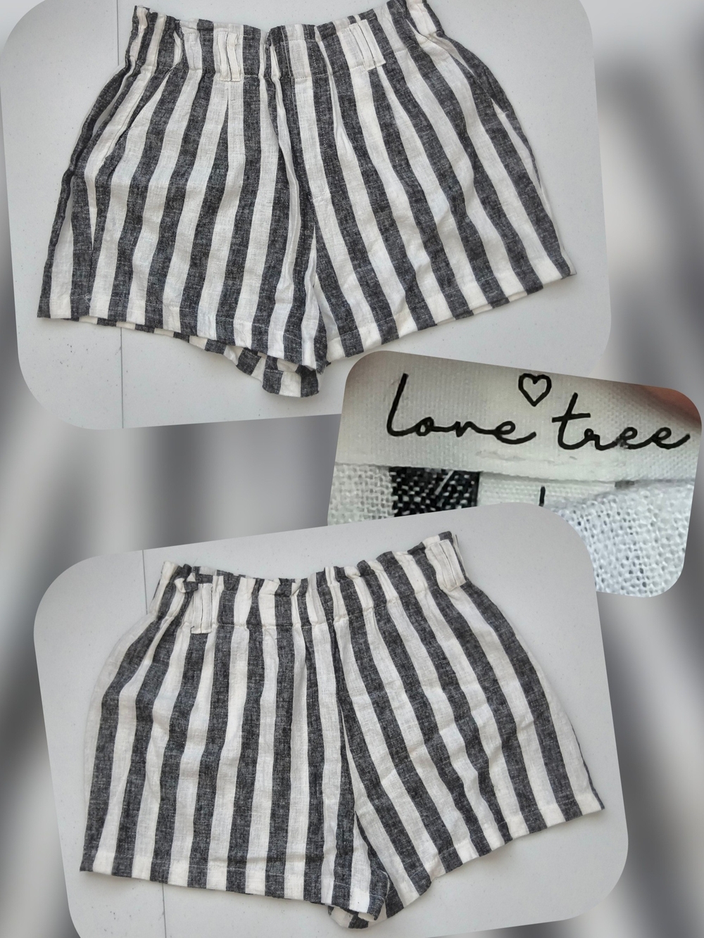 Love Tree Black and White Vertical Stripe High-Waist Shorts Size Lg